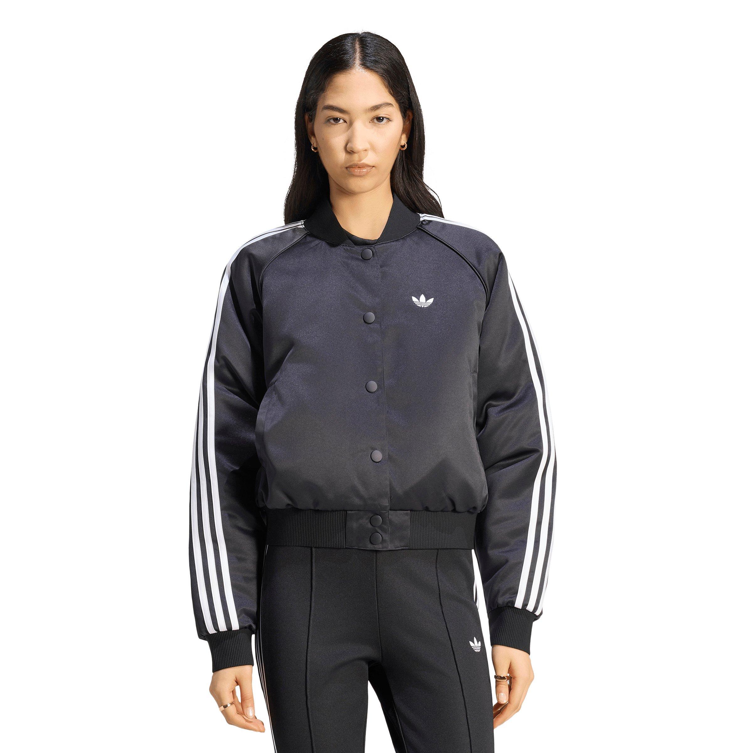adidas Originals Women's Satin Bomber Jacket - Black/White/Grey - BLACK/WHITE/GREY